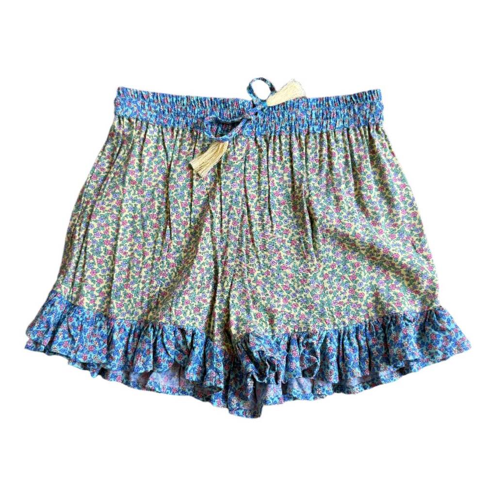 NEW BELA & NUNI kids' rayon fold daisy shorts in blue/yellow